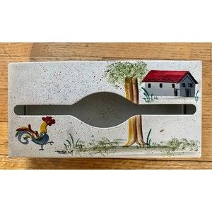 Vintage tin wall hanging tissue holder rooster barn cottage core